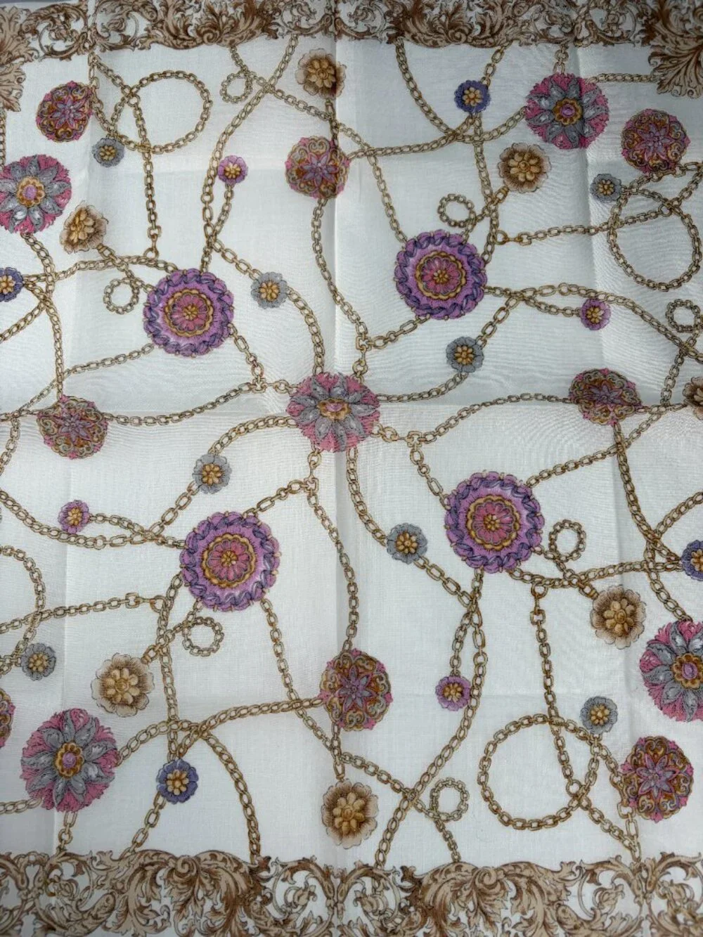 NWT Vintage Celine Floral Chain Lightweight Cotton Scarf 18
